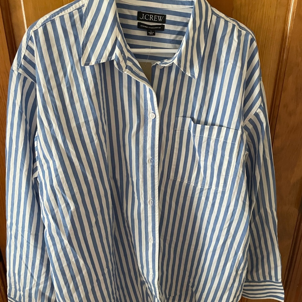 J. Crew Blue and White Striped Button-Up